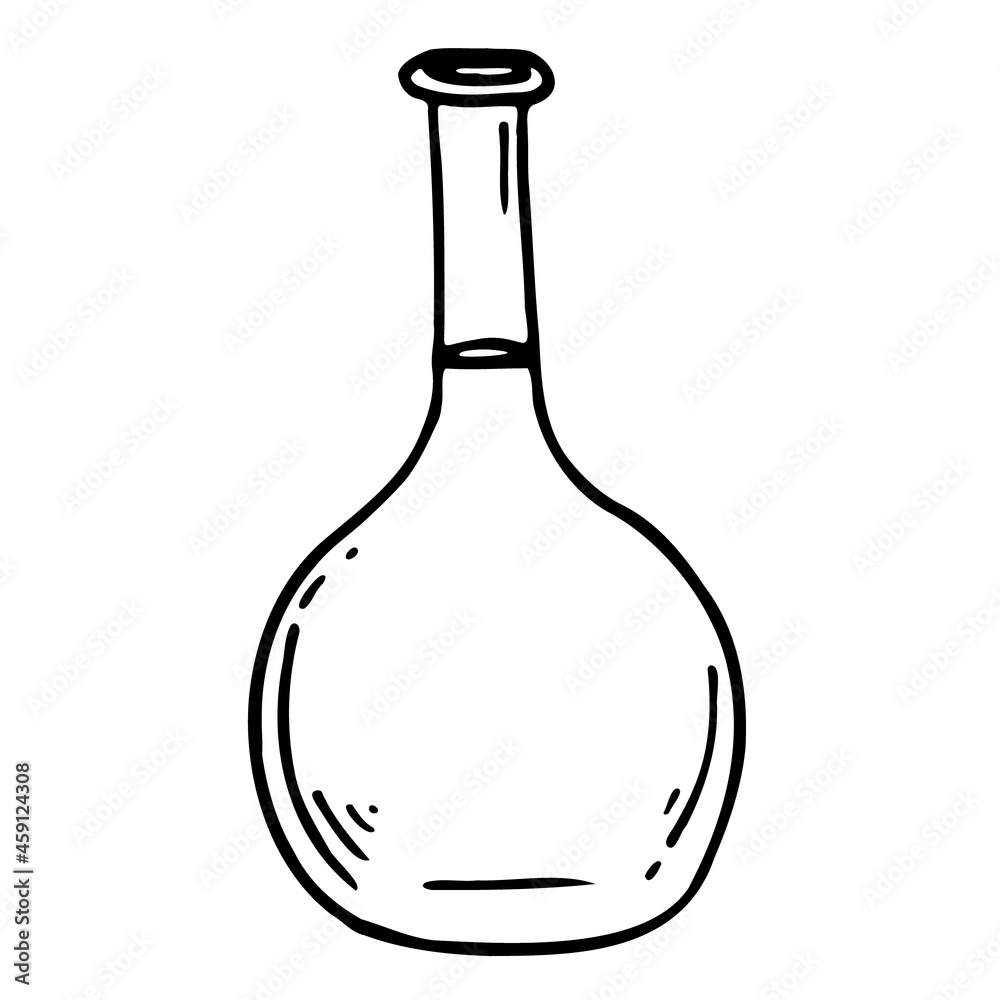 Flask hand drawn vector doodle illustration. Cartoon flask. Isolated on white background. Hand drawn simple science element Flask hand drawn vector doodle illustration. Cartoon flask. Isolated on white background. Hand drawn simple science element