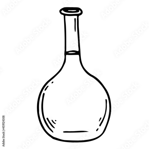 Flask hand drawn vector doodle illustration. Cartoon flask. Isolated on white background. Hand drawn simple science element