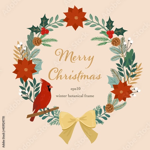 floral frame with flowers for Christmas card., seasonal greeting. decoration of Christmas design vector illustration.
