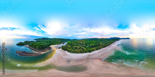 Beautiful 360 degree panorama at Top view or aerial view of Beautiful white in Satun,Southern Thailand. 