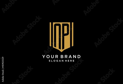 NP monogram logo with geometric shield icon design