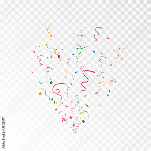 Vector confetti png. Explosion of multi-colored confetti, clapperboard. Confetti, streamer, tinsel on a transparent background. Holiday, birthday.