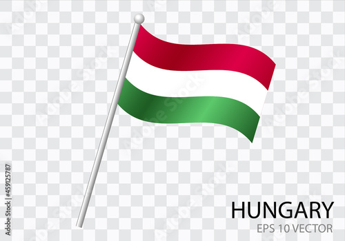 Flag of HUNGARY with flag pole waving in wind.Vector illustration photo
