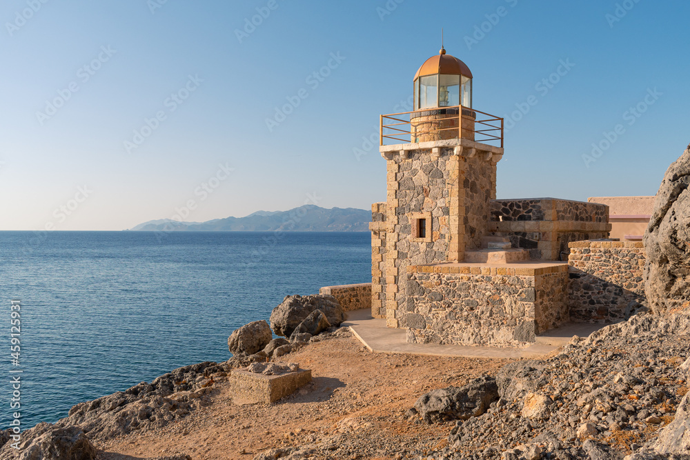 Lighthouse outside the wall of Monemvasia, Greece