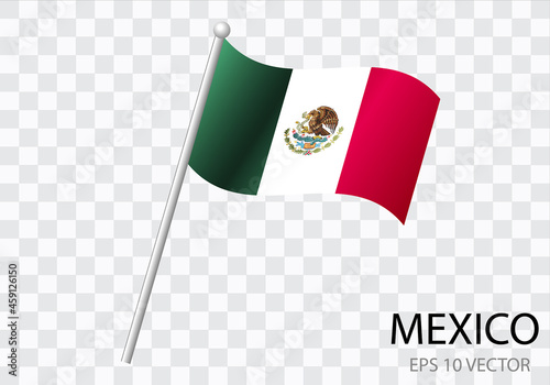 Flag of MEXICO with flag pole waving in wind.Vector illustration