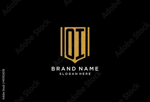 OI monogram logo with geometric shield icon design