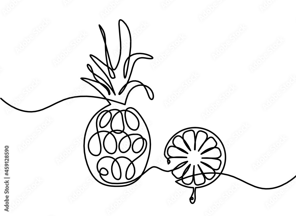 Obraz premium Drawing line pineapple on the white background. Vector
