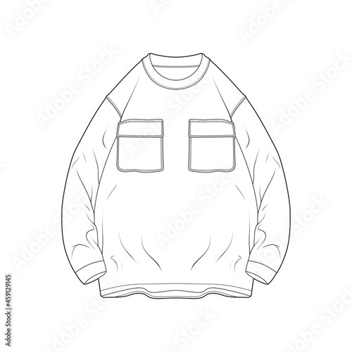 sweatshirt oversized outline drawing vector, hoodie oversized in a sketch style, trainers template outline, vector Illustration.