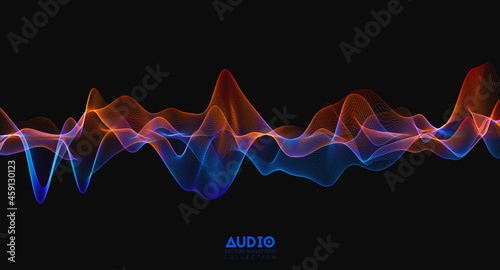 3d audio soundwave. Colorful music pulse oscillation. Glowing impulse pattern