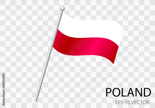 Flag of POLAND with flag pole waving in wind.Vector illustration