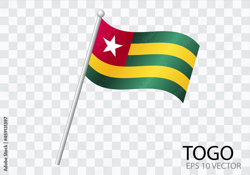 Naklejka premium Flag of TOGO with flag pole waving in wind.Vector illustration