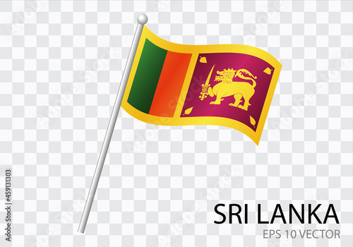 Flag of SRI LANKA with flag pole waving in wind.Vector illustration