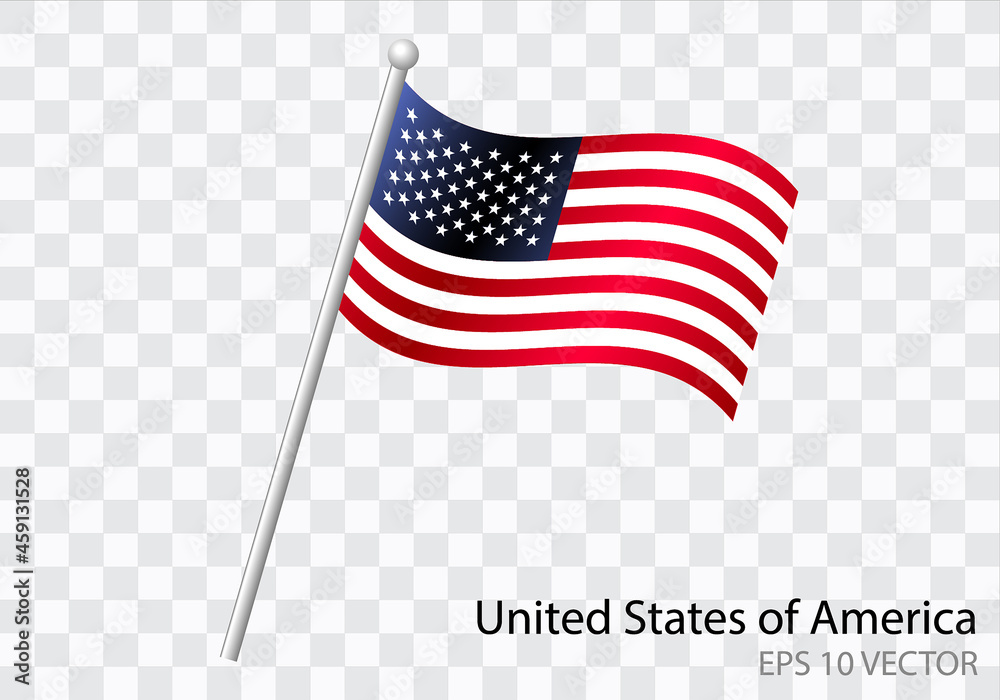Flag of United States of America with flag pole waving in wind.Vector illustration Flag of United States of America with flag pole waving in wind.Vector illustration