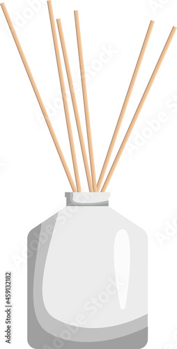 An aromatic reed diffuser stands on a table on a white background. Vector illustration. An item from the spa set. An object for relaxation.