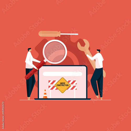 Developer team developing and maintaining web site, Solving error and bugs concept
