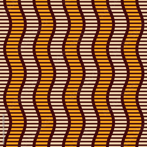 Seamless african fashion striped vector pattern. Wavy striped lines, stripes. Bright, vibrant colors. Beige, yellow, brown colors. Color illustration.