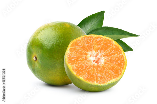 Shogun  Tangerine  orange with cut in half isolated on white background.