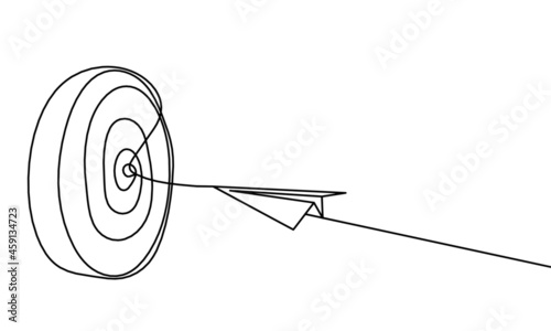 Abstract arrow on target circle as continuous line drawing on white background. Vector