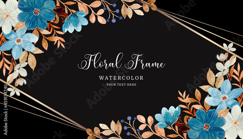 Watercolor wildflower frame on dark background.