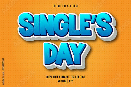 Single's day editable text effect comic style cyan and white color