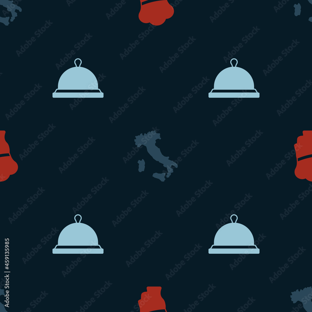 Set Italian cook, Map of Italy and Covered with tray food on seamless pattern. Vector Set Italian cook, Map of Italy and Covered with tray food on seamless pattern. Vector