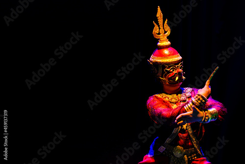 lakhon khol khmer masked dance performer in costume in cambodia photo