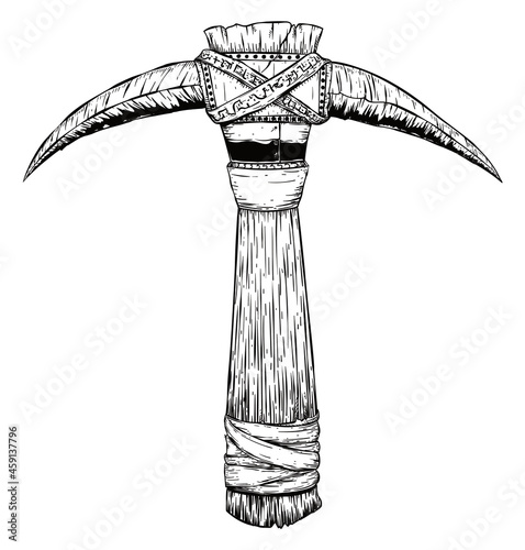 Ancient Pick Wrapped with Strips and Spells, Vector Illustration