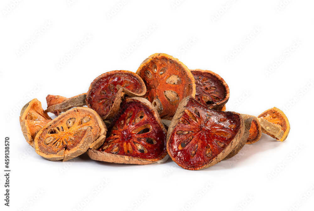 dried bael fruit on a white background,isolated dried bael fruit on a white background,isolated