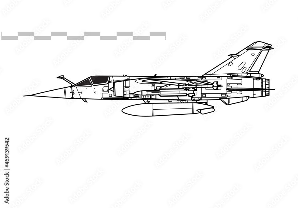 Dassault Mirage F1. Vector drawing of multirole fighter. Side view. Image for illustration and infographics. Dassault Mirage F1. Vector drawing of multirole fighter. Side view. Image for illustration and infographics.