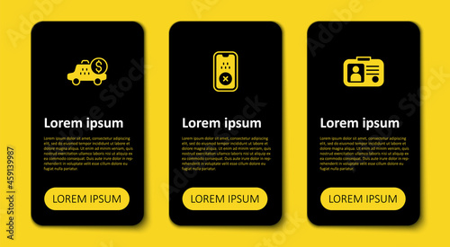 Set Taxi driver license, mobile app and Taximeter device. Business infographic template. Vector