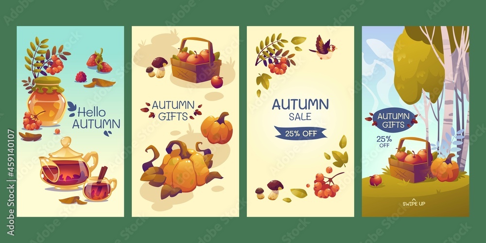 flat autumn instagram stories collection vector design illustration