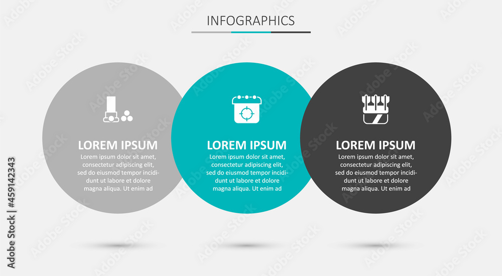 Fototapeta premium Set Target sport, Cartridges and Quiver with arrows. Business infographic template. Vector