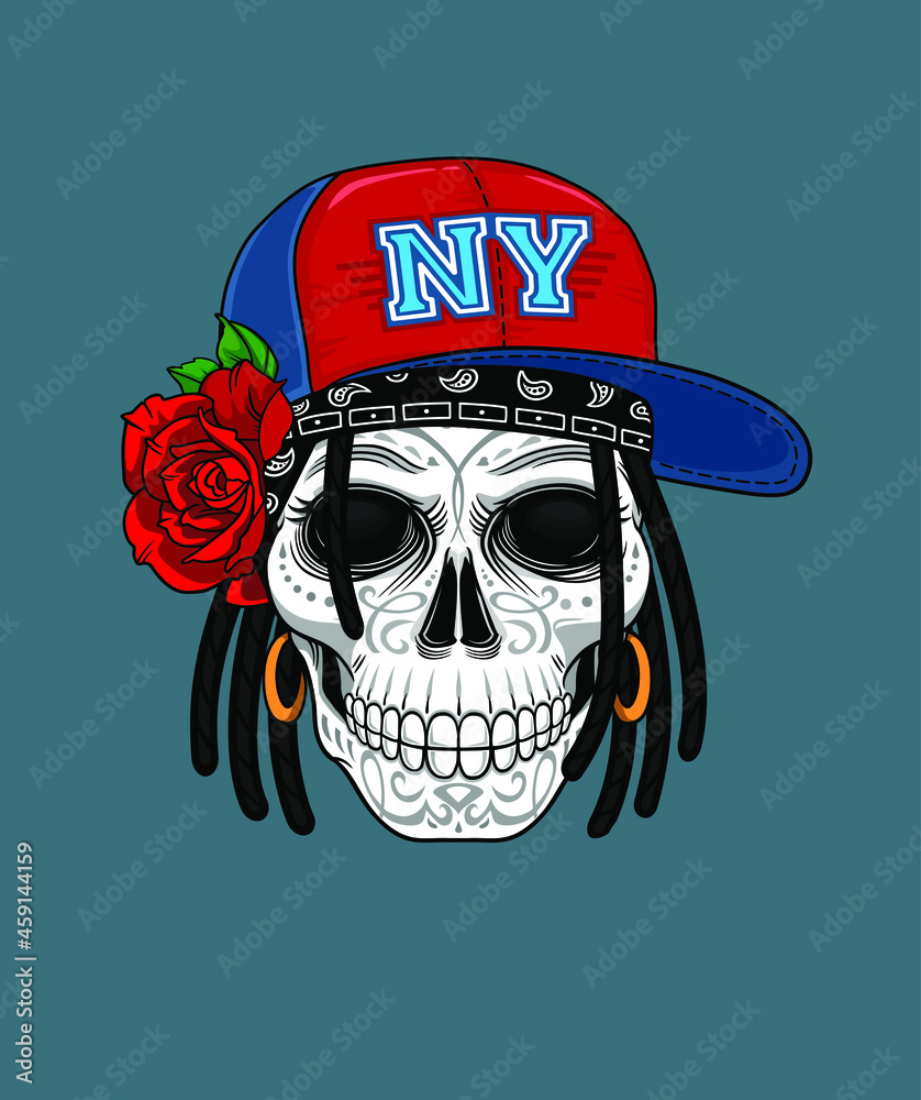 Scull and roses. Day of The Dead colorful Skull with ornament. Halloween, Dia de los muertos, Mexican sugar skull, T-shirt print design, Poster Scull and roses. Day of The Dead colorful Skull with ornament. Halloween, Dia de los muertos, Mexican sugar skull, T-shirt print design, Poster