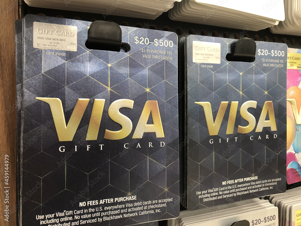 VISA Gift Cards. VISA facilitates electronic funds transfers throughout the  world. Stock-Foto | Adobe Stock