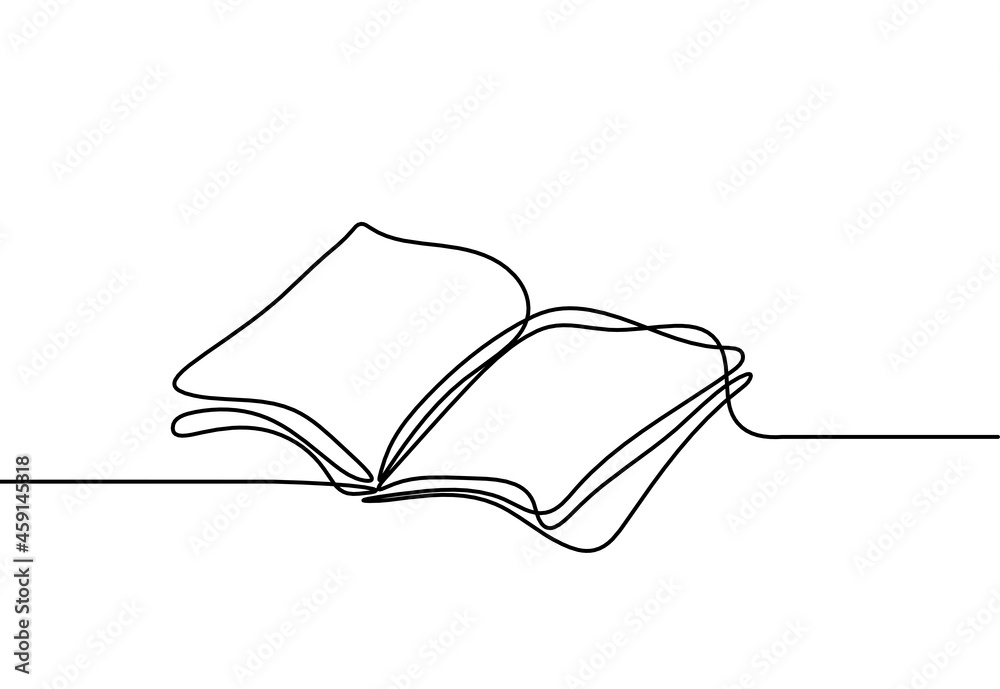 Abstract open book as line drawing on white background - obrazy, fototapety, plakaty 