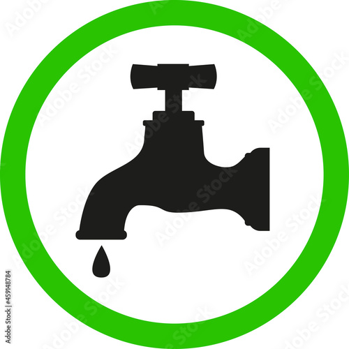 Healthy drinking water symbol or Safe to drink water sign. Green circle background.
