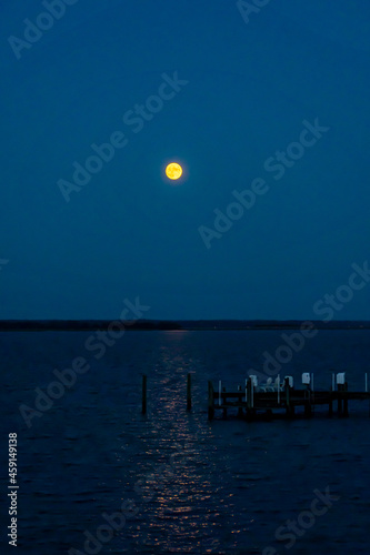 Harvest Moon Rises over the Northern Neck above the Rappahannock River in Tappahannock, Virginia part of the Middle Peninsula photo