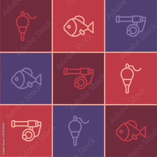 Set line Fishing float, rod and icon. Vector