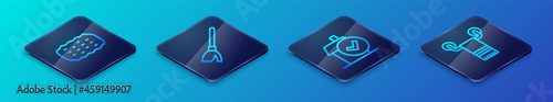 Set Isometric line Home cleaning service, Sponge, Towel hanger and Handle broom icon. Vector