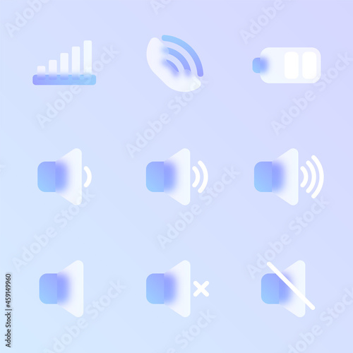 mobile ui glass morphism trendy style icon set. mobile ui transparent glass color vector icons with blur and purple gradient. for web and ui design, mobile apps and promo business polygraphy
