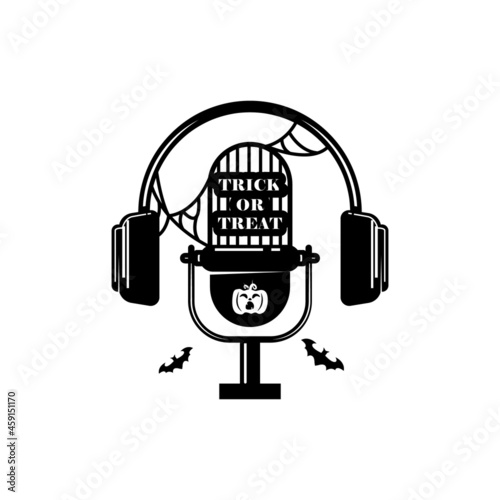 Black trick or treat podcast design vector