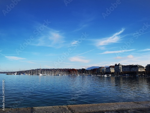 Leman lake in the city of Geneva in Switzerland