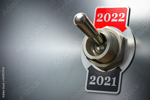 2021 new year change. Vintage switch toggle with numbers 2020 and 2021. photo