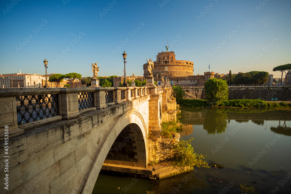 Along the banks of the Tiber River in Rome. Ancient bridges