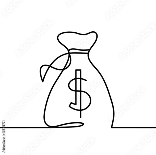 Abstract continuous lines drawing as bag of dollars on white as background. Vector