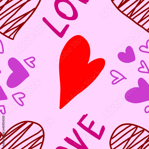 Seamless pattern with hearts on lightlilac background. Love occasion.