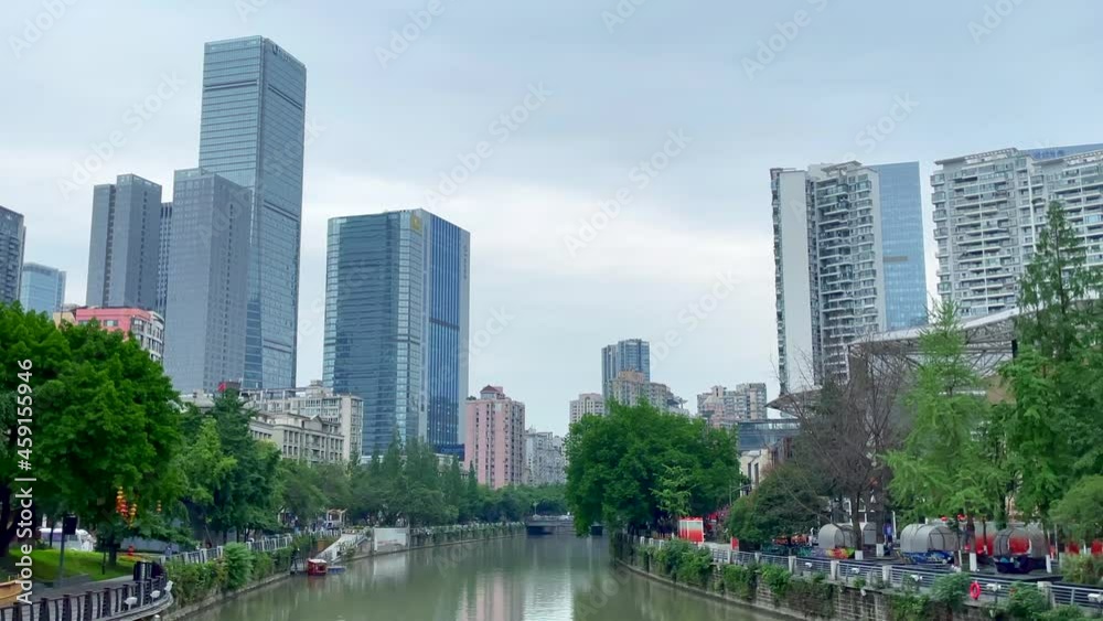 Modern office buildings along the Jinjiang River in Chengdu, Sichuan Modern office buildings along the Jinjiang River in Chengdu, Sichuan