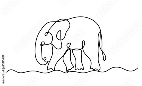 Silhouette of abstract elephant as line drawing on white. Vector