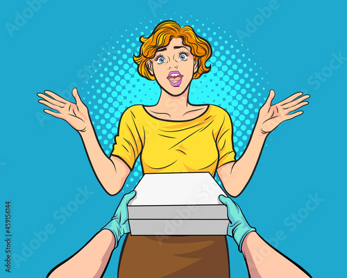 delivering parcel to a woman