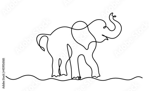 Silhouette of abstract elephant as line drawing on white. Vector